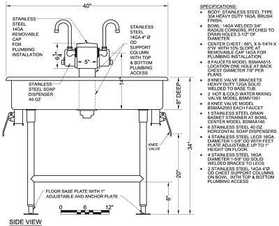 Island multi station 8 users, hand sink, wash up sink 
