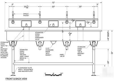 Island multi station 8 users, hand sink, wash up sink 