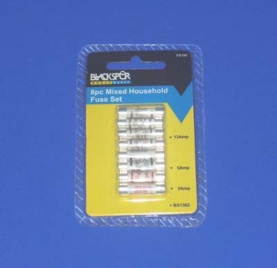 2 x 8 piece mixed household fuse sets--13AMP--5AMP-3AMP