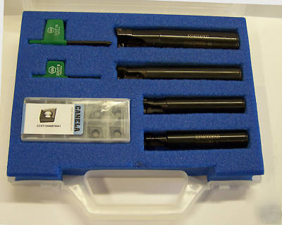 Set of 4 indexable drill/mill tools w/40 inserts w/case