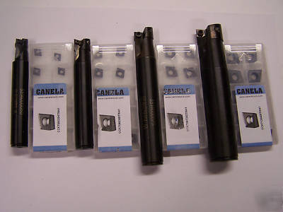 Set of 4 indexable drill/mill tools w/40 inserts w/case