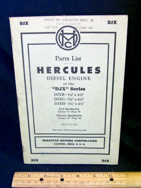 1951 hercules djx series diesel engine parts manual