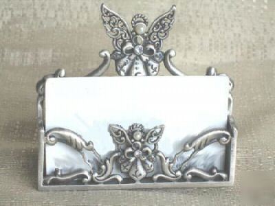 Double angel and pearl detail business card holder