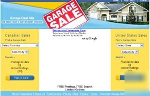 Free website garage sales website + google adsense