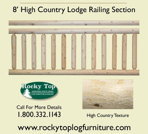 High country 8' section,cedar rustic log deck railing