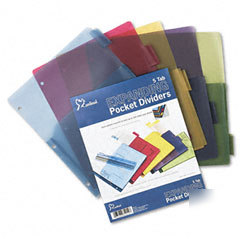 Poly expanding pocket index dividers, multicolor, 5-tab