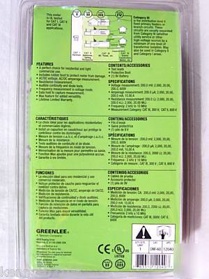 Greenlee digital multimeter dm-60 leads probes nip freq