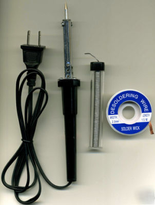 Soldering iron & rosin solder & desoldering braid wick