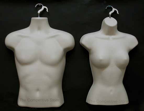 New female + male torso mannequin set 2 manikins flesh