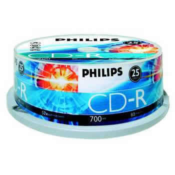 25 philips cd-r 700MB 52 x 80 minutes recordable cdr