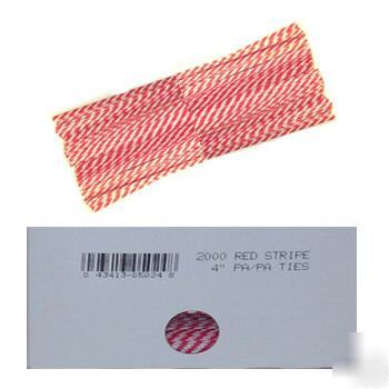 4 inch twist ties red and white stripes box of 2000.