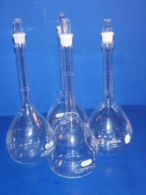PyrexÂ® ,kimax 1000ML volumetric flask class a lot of 4
