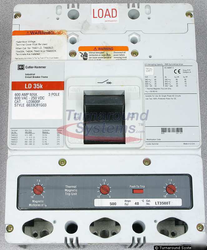 Cutler-hammer LD3500W breaker, 500 amp, 600 volt, 3 p