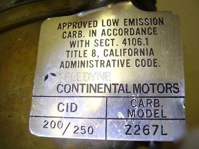 Zenith carburetor CA10F 329F continental model Z267L 