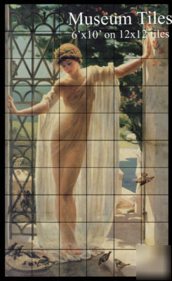 6'X10' lesbia nude fine art on 12X12 marble tile mural