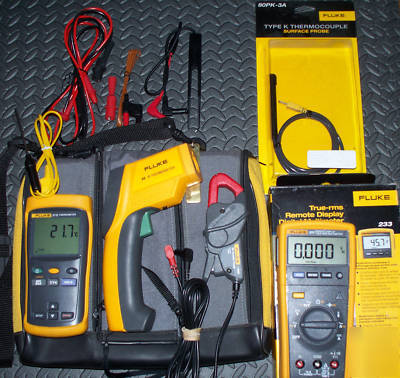 Fluke 233, 566 & 51 ii thermometers, I200 current clamp