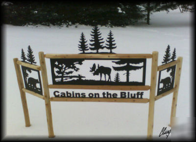Fence-outdoor signs-moose-rustic log decor-lodge decor