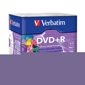 Verbatim 96122-dvd+r 4.7GB 16X wht inkjet 20P - w/ 2 yr