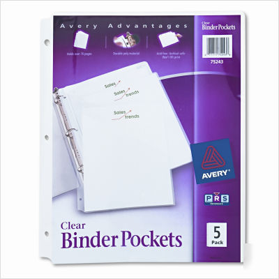 Ring binder polypropylene POCKETS8.5X11, clear 5/pack