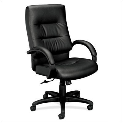 Basyx black leather chair padded arms high back