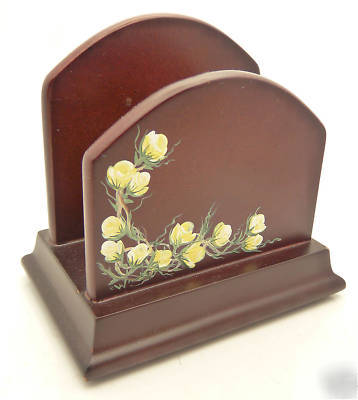 Business card letter holder painted yellow roses wood