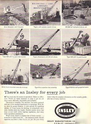 1965 insley mfg ad, 9 models of insley cranes,shov,hoes