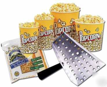 96 popcorn 8OZ salt ready pack scoop & 100 46OZ buckets