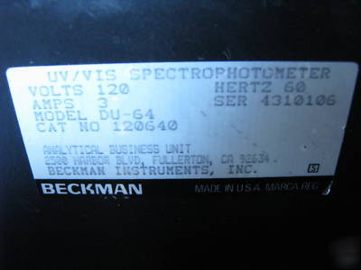 Beckman du 64 spectrophotometer complete w/soft-pak