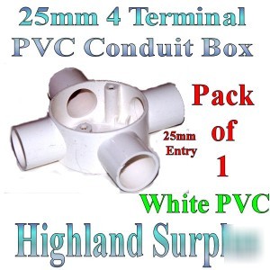 Pk of 1 25MM 4 terminal pvc white conduit box