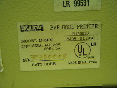 Sato bar code printer m-8400 tested w/power cable