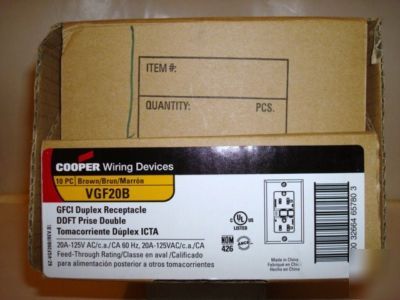 Cooper gfci VGF20B brown duplex receptacle 20A 125V gfi