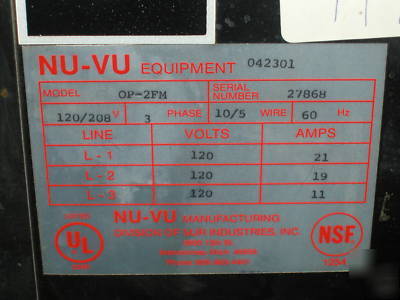 Nu-vu equipment op-2FM proofer/oven serial#27868