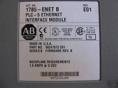 Allen bradley plc-5/60B/e w/ 1785-enet/b, excellent 