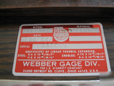 **starrett weber inspection gage block #RS17MA1 steel**