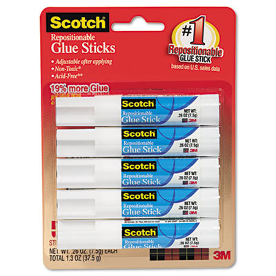 Removable restickable glue stick .26 oz stick 5/pack