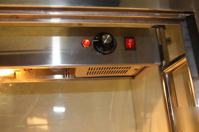 All glass heated display warmer hot counter top halogen