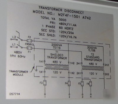 Daykin transformer disconnect switch 5000VA 480/120V