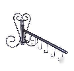 Decorative ornate iron hangrail bracket with hooks