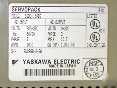 Yaskawa servopack sgdb-15ADG ac servo drive 1.3 kw 