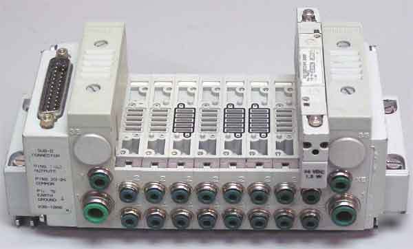 Pneumatic solenoid valve manifold with sub-d connector