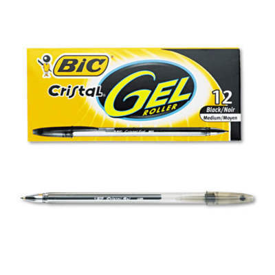 Bic crystal gel black pens - 0.8MM - 12 ct