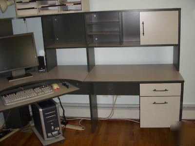 Office computer wood furniture corner table shelves 