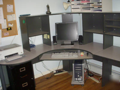 Office computer wood furniture corner table shelves 