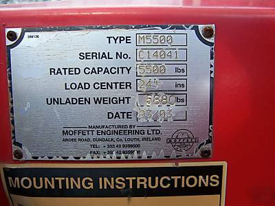 Moffett mounty M5500 piggy back lift 2003 yr