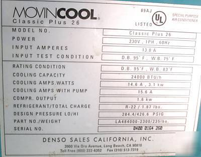 Movin cool LA84000-2300 classic plus 26 24,000 btu r-22