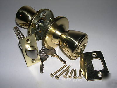 2 door knobs matching keys house outdoor brass finish