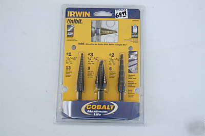 Nib irwin u it step drill bit set sizes 1, 2, and 3 new 