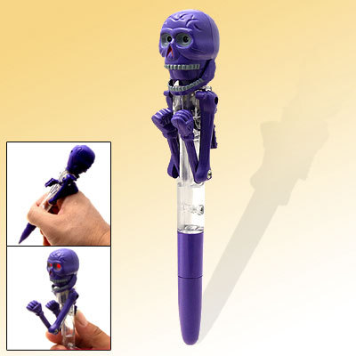Purple fun skull boxing ballpoint pen w red glow eyes