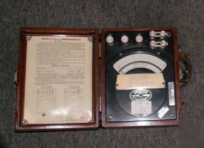 Weston 370 ac & dc ammeter vintage antique wood box 