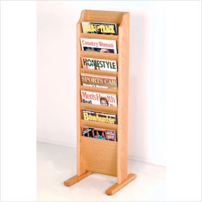 Free standing 7 pocket magazine rack wood light oak